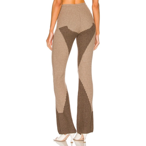 Danielle Guizio Zine Rib Knit Wool Cashmere Blend Flare Pants in Brown Khaki - Picture 3 of 10